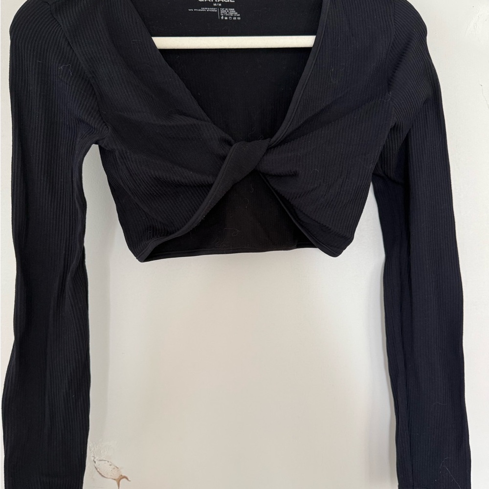 Garage Blue Crop Tie Front Blouse